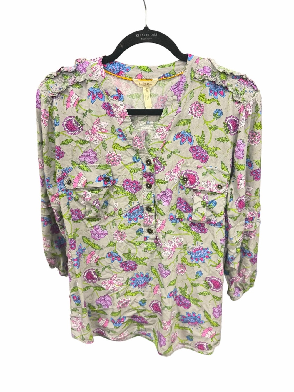 Matilda Jane Floral Henley Blouse in Pink, Green & Blue